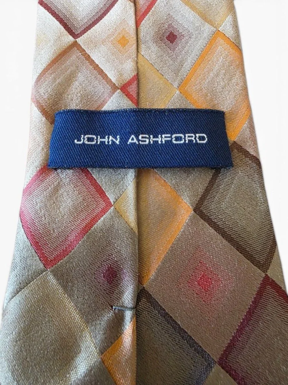 John Ashford Men’s Geometric Diamond Necktie Stain Resistant Multicolor Silk